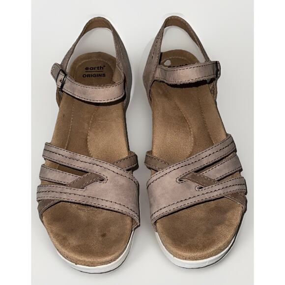 Earth Origins Sandals Womens 8.5 M Wedge Ankle Strappy Cork Beige Leather Buckle - Picture 1 of 6